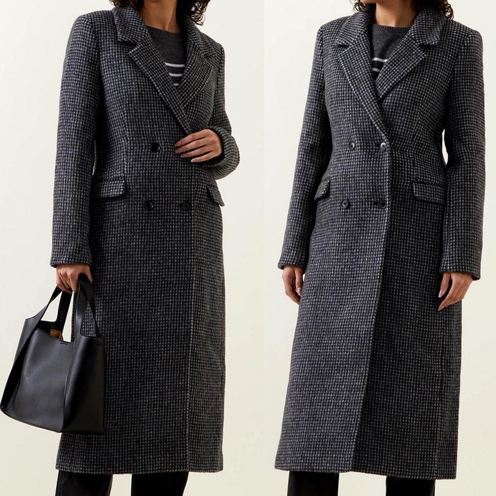 Reformation- Black and White Houndstooth Double Breasted Wool Baker Coat Size M